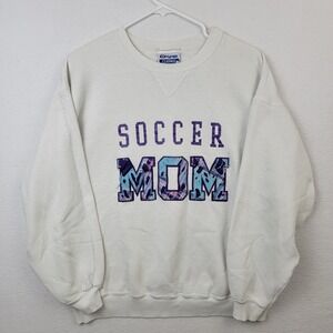 Hanes Sweatshirt Women XL White Soccer Mom Cotton Long Sleeve Crew Neck VTG USA